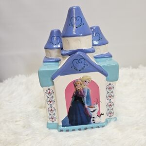 Disney Frozen Elsa Anna and Olaf Ceramic Castle Coin Bank.
